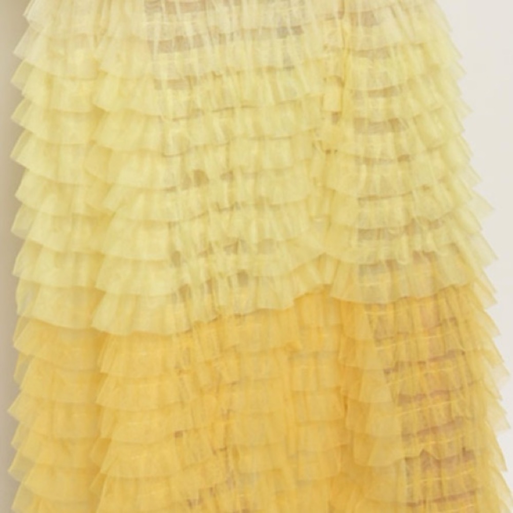 Brand New Strapless Yellow Tulle Ruffle Maxi Dress - Picture 6 of 7